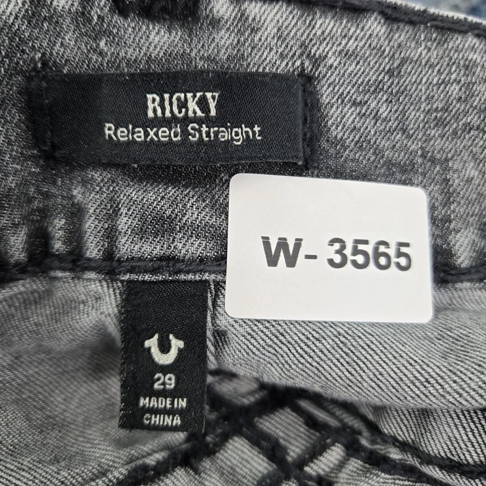 True Religion Ricky Men Jeans 29 Gray Denim Super T Flap Pocket Straight Relaxed